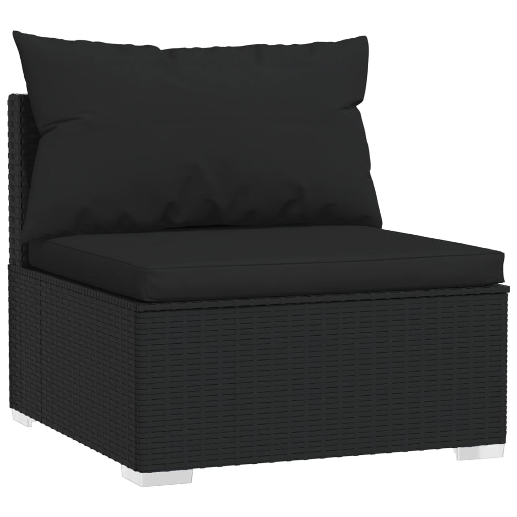 4-Delige Loungeset Met Kussens Poly Rattan Zwart hoek + 2x midden + voetensteun