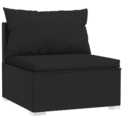 4-Delige Loungeset Met Kussens Poly Rattan Zwart hoek + 2x midden + voetensteun
