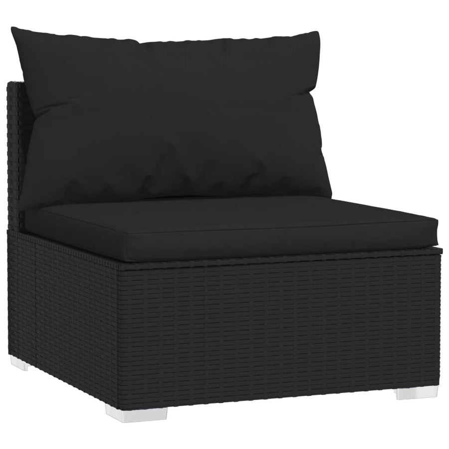 4-Delige Loungeset Met Kussens Poly Rattan Zwart hoek + 2x midden + voetensteun