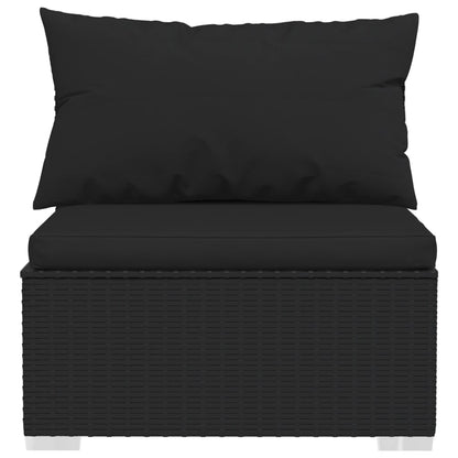 4-Delige Loungeset Met Kussens Poly Rattan Zwart hoek + 2x midden + voetensteun