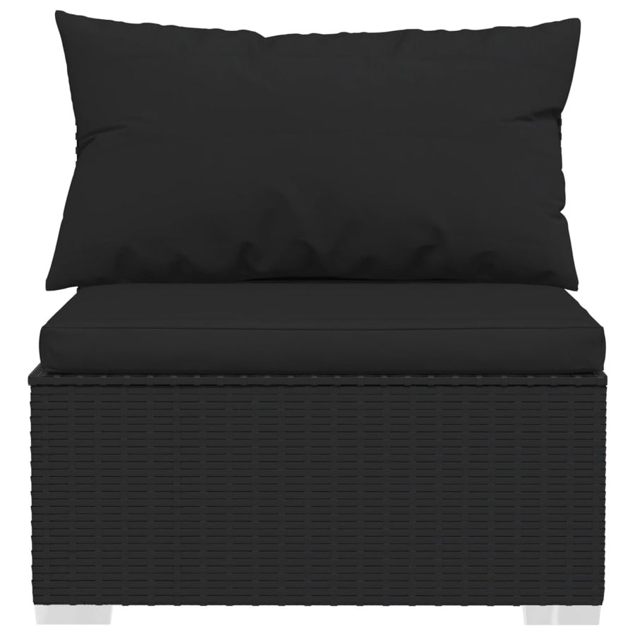 4-Delige Loungeset Met Kussens Poly Rattan Zwart hoek + 2x midden + voetensteun