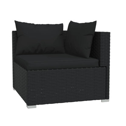 4-Delige Loungeset Met Kussens Poly Rattan Zwart hoek + 2x midden + voetensteun