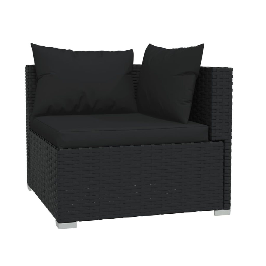 4-Delige Loungeset Met Kussens Poly Rattan Zwart hoek + 2x midden + voetensteun