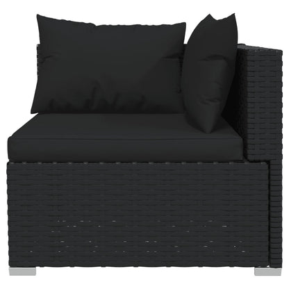 4-Delige Loungeset Met Kussens Poly Rattan Zwart hoek + 2x midden + voetensteun