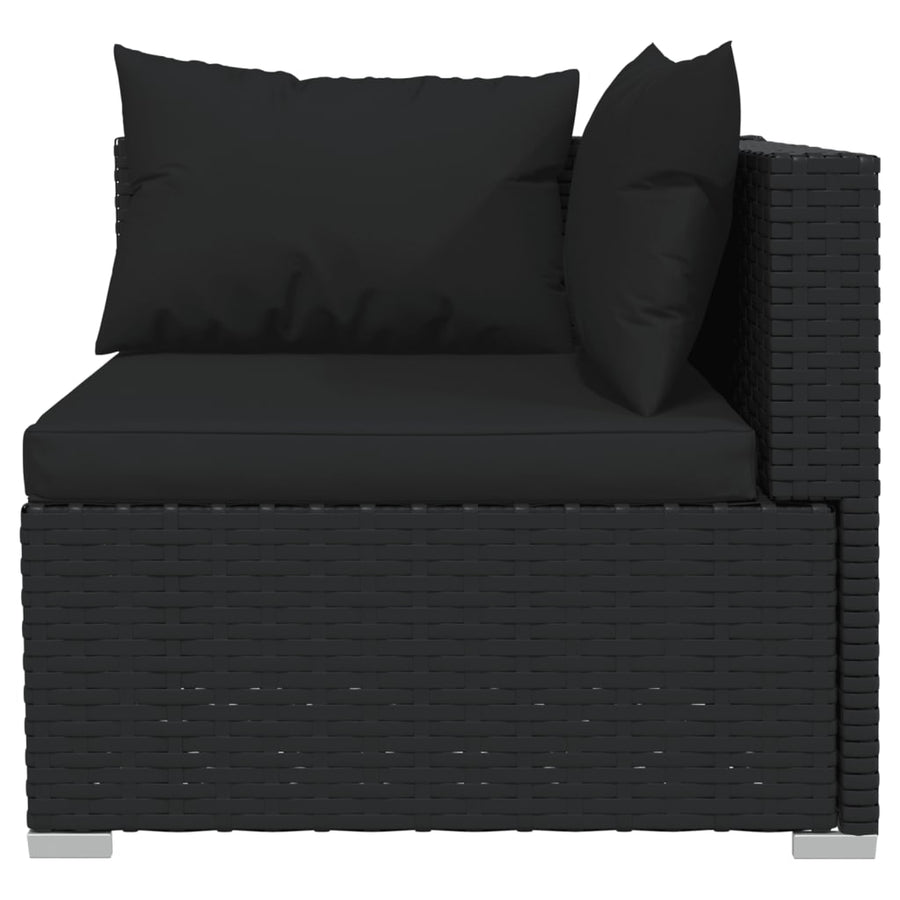 4-Delige Loungeset Met Kussens Poly Rattan Zwart hoek + 2x midden + voetensteun