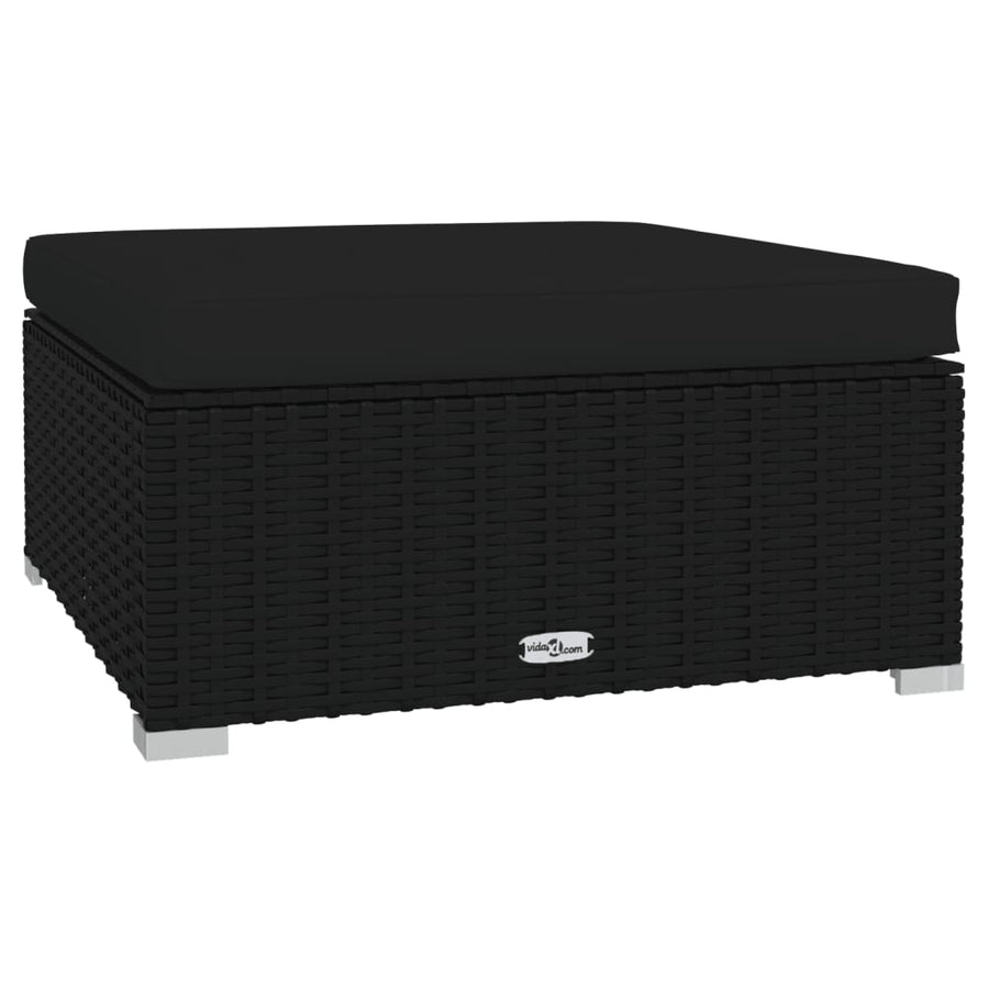 4-Delige Loungeset Met Kussens Poly Rattan Zwart hoek + 2x midden + voetensteun