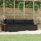 4-Delige Loungeset Met Kussens Poly Rattan Zwart hoek + 2x midden + voetensteun