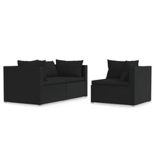 3-Delige Loungeset Met Kussens Poly Rattan Zwart