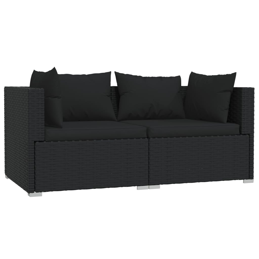 3-Delige Loungeset Met Kussens Poly Rattan Zwart