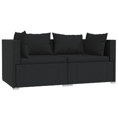 3-Delige Loungeset Met Kussens Poly Rattan Zwart