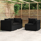 3-piece Lounge Set with Cushions Poly Rattan Black