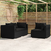 Loungeset poly rattan 3-delig zwart