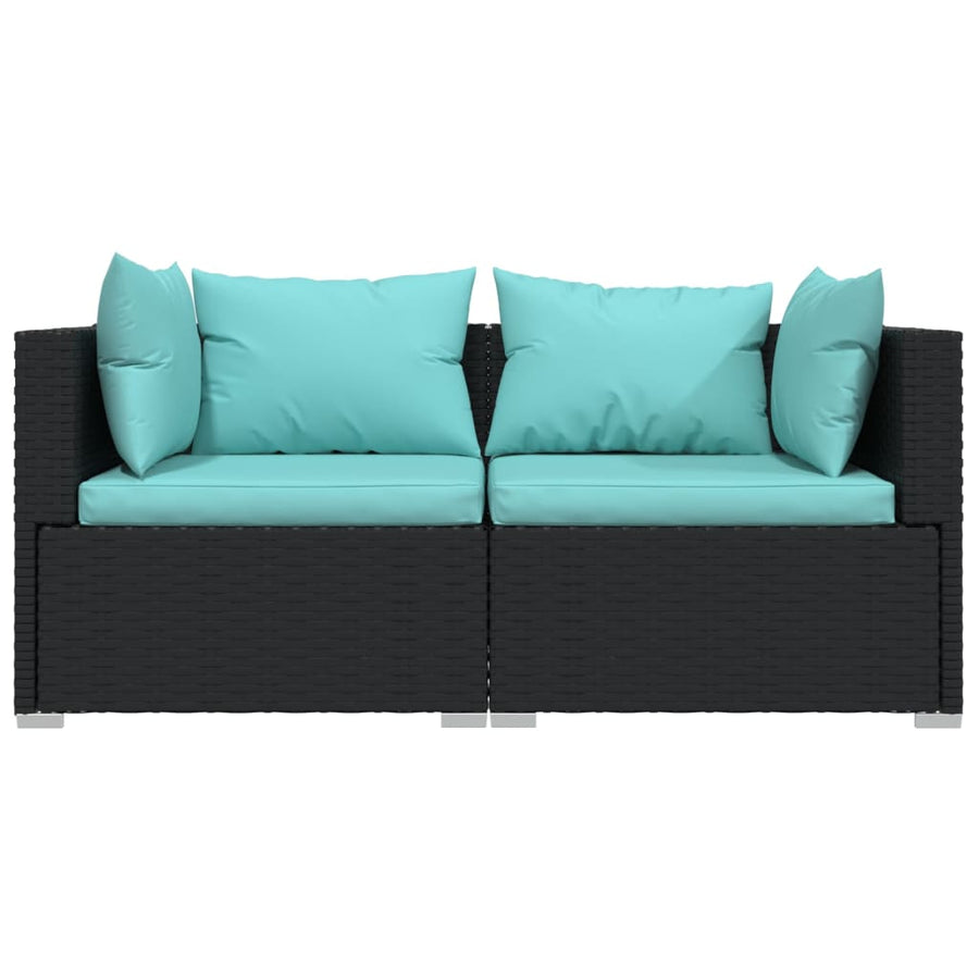 Met Kussens Poly Rattan Zwart en waterblauw Tweezitsbank