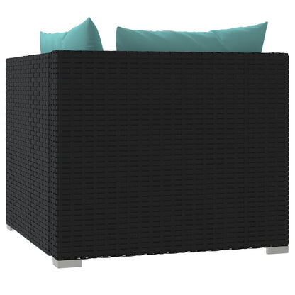Met Kussens Poly Rattan Zwart en waterblauw Tweezitsbank