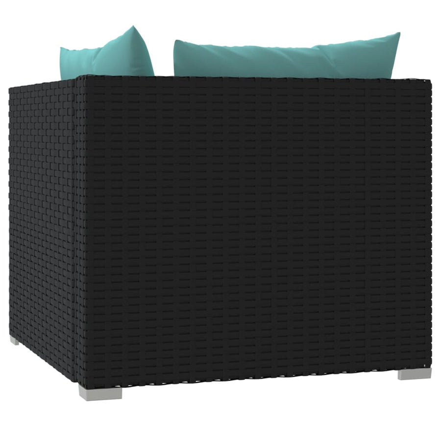 Met Kussens Poly Rattan Zwart en waterblauw Tweezitsbank