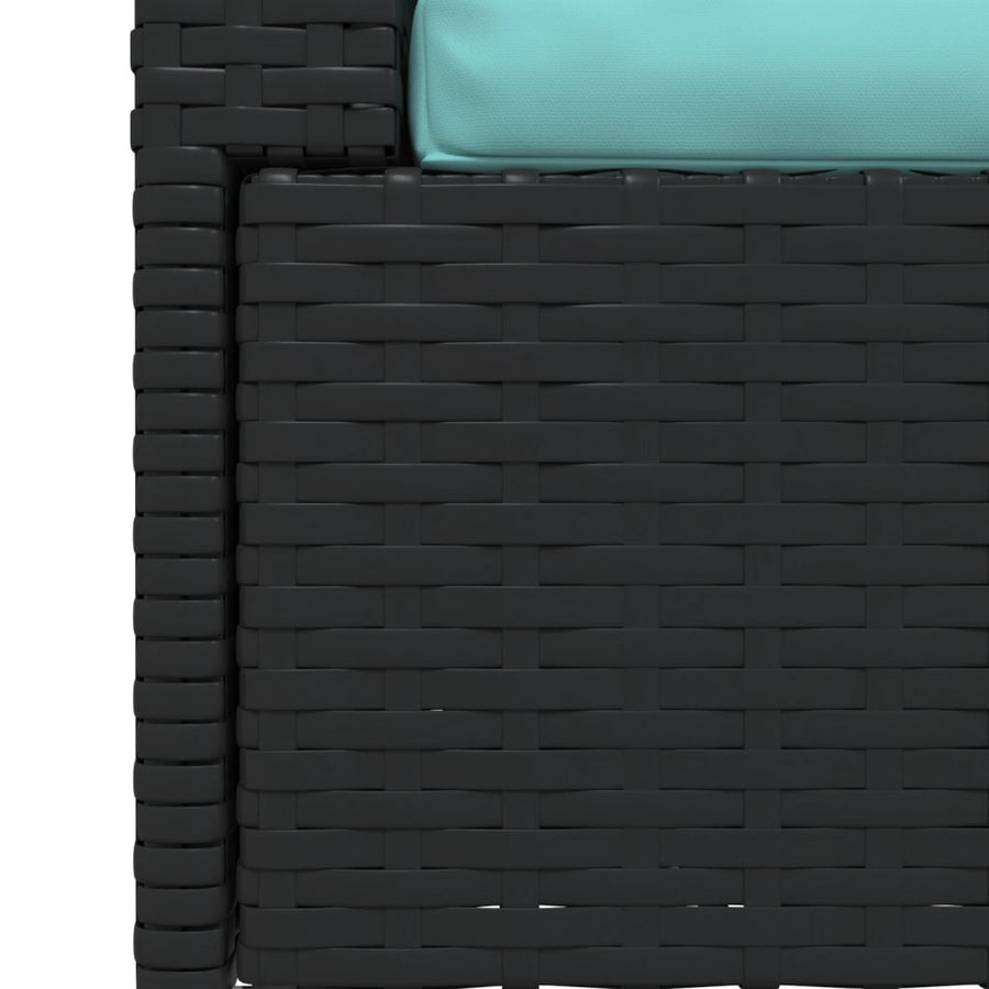Met Kussens Poly Rattan Zwart en waterblauw Tweezitsbank