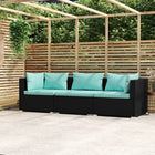 Three-seater Sofa With Cushions Poly Rattan Black And Water Blue 1