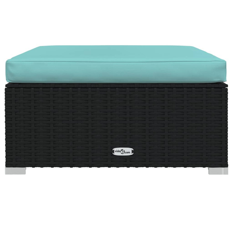 4-Delige Loungeset Met Kussens Poly Rattan Zwart En Waterblauw hoek + 2x midden + voetensteun