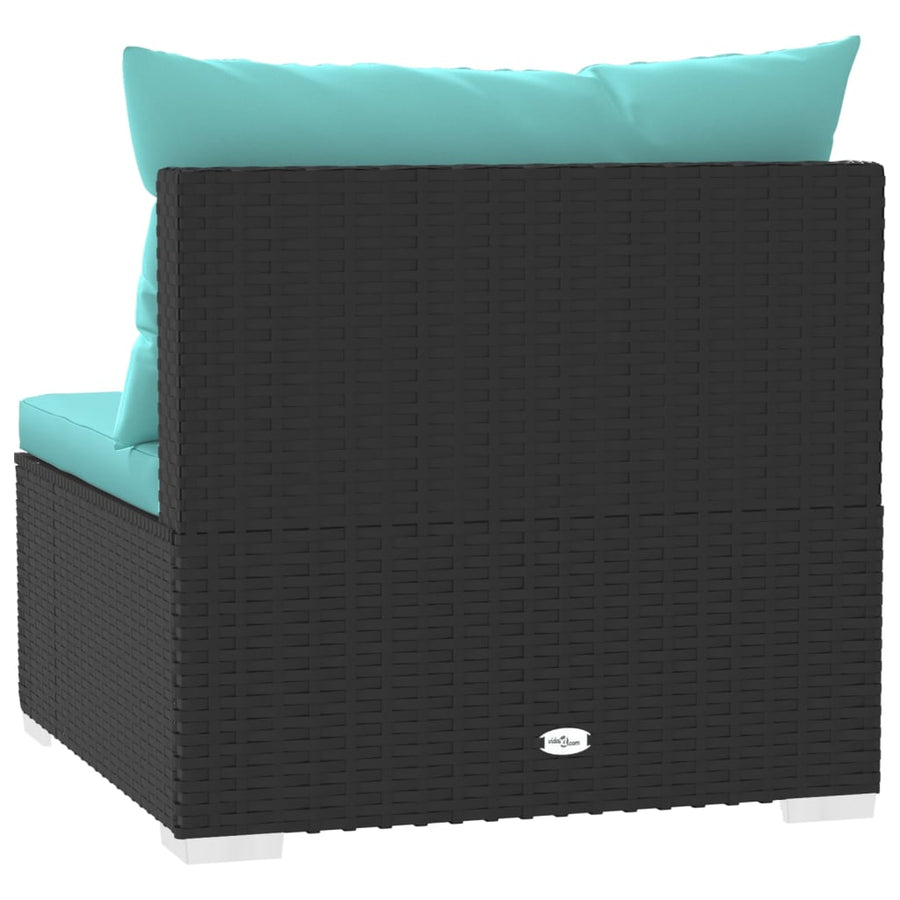 Tuin Met Kussens Poly Rattan Zwart en aqua