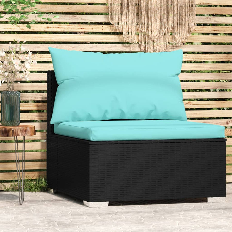 Tuin Met Kussens Poly Rattan Zwart en aqua