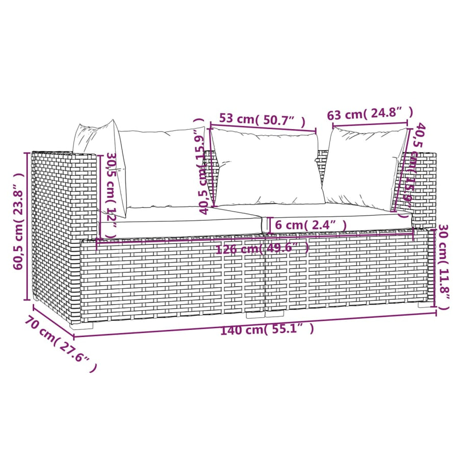 3-Delige Loungeset Met Kussens Poly Rattan Zwart en aqua