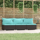 With Cushions Poly Rattan Black And Water Blue Three-seater Sofa