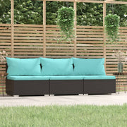 Driezitsbank poly rattan zwart waterblauw