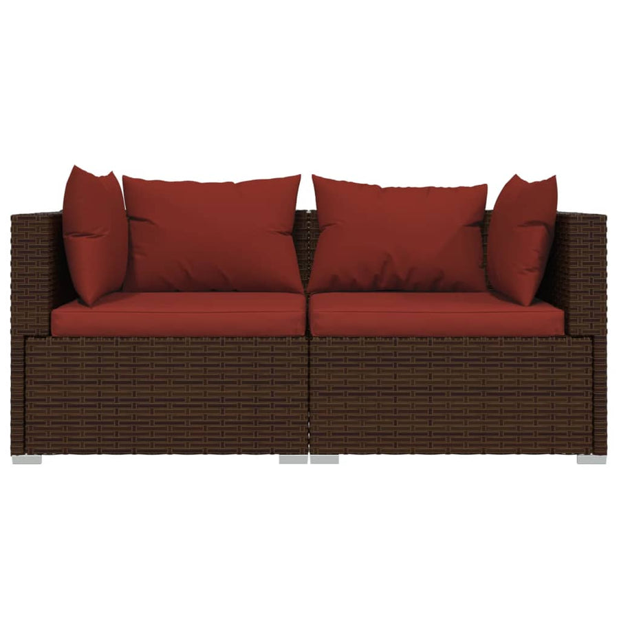 Bank 2-Zits Met Kussens Poly Rattan Bruin En Kaneelrood 1