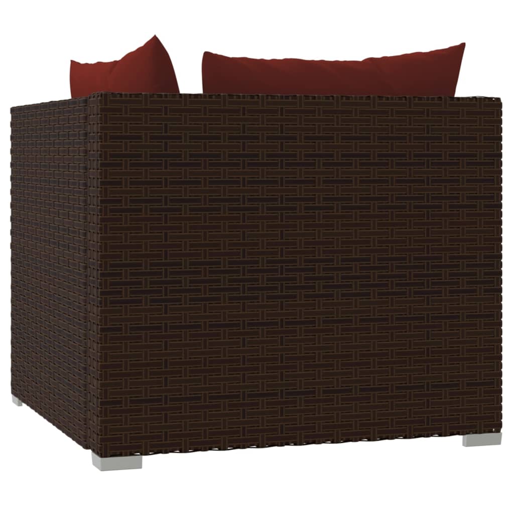Bank 2-Zits Met Kussens Poly Rattan Bruin En Kaneelrood 1