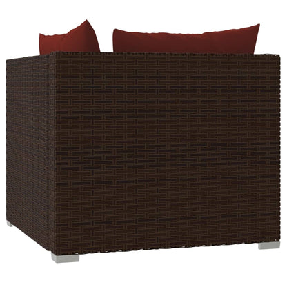 Bank 2-Zits Met Kussens Poly Rattan Bruin En Kaneelrood 1
