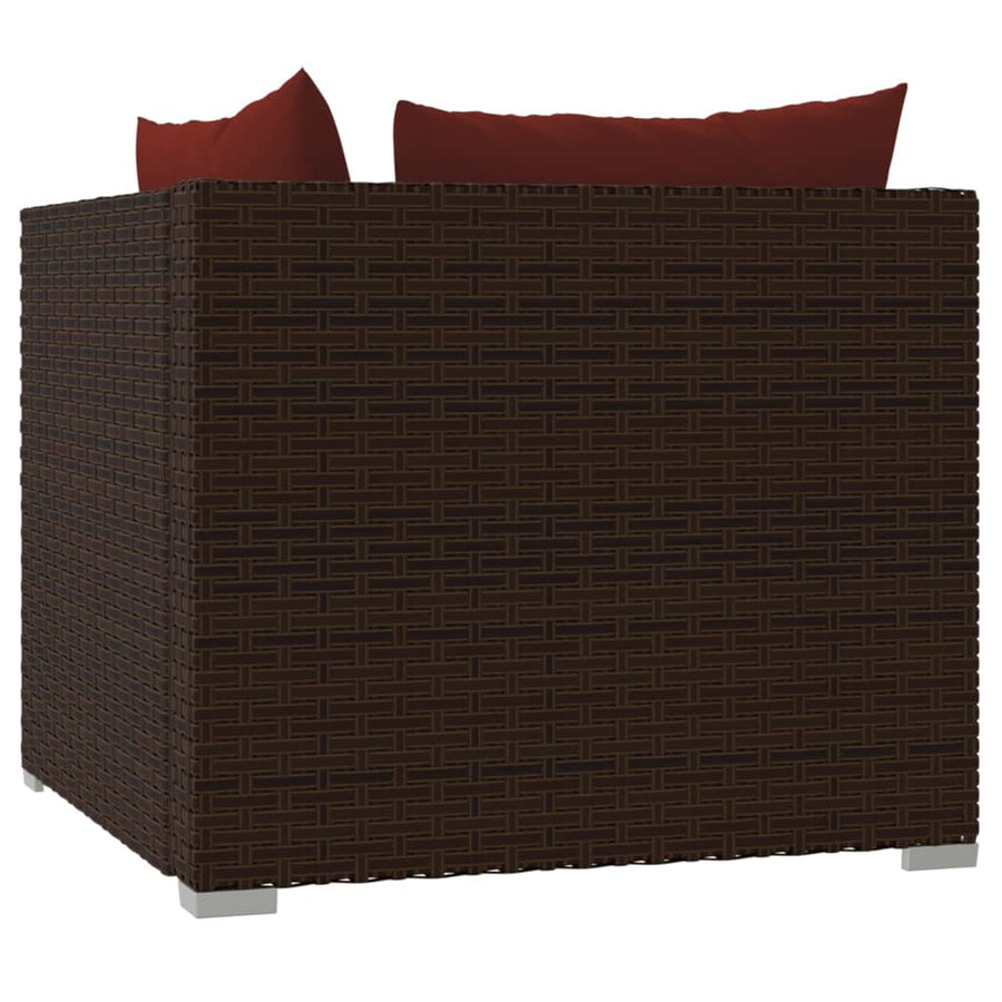 Bank 2-Zits Met Kussens Poly Rattan Bruin En Kaneelrood 1