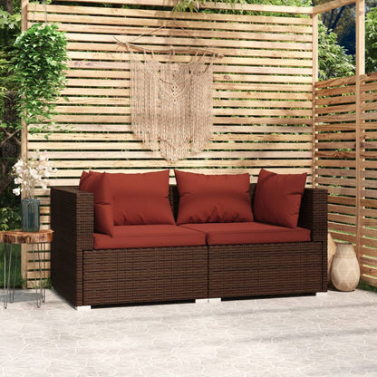 Bank 2-Zits Met Kussens Poly Rattan Bruin En Kaneelrood 1
