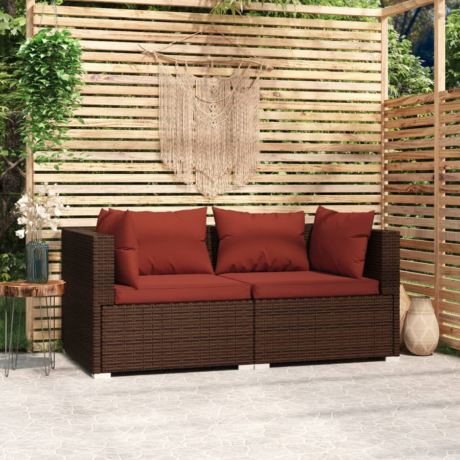 Bank 2-Zits Met Kussens Poly Rattan Bruin En Kaneelrood 1