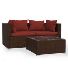3-Delige Loungeset Met Kussens Poly Rattan Bruin En Kaneelrood 1