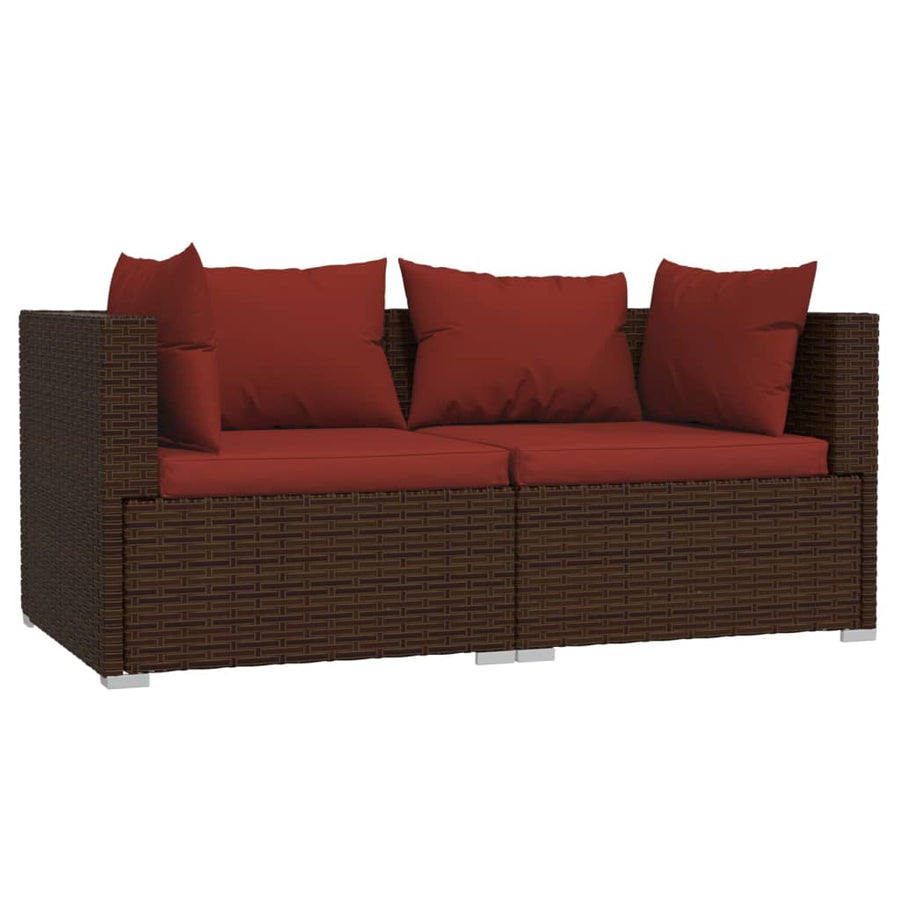 3-Delige Loungeset Met Kussens Poly Rattan Bruin En Kaneelrood 1