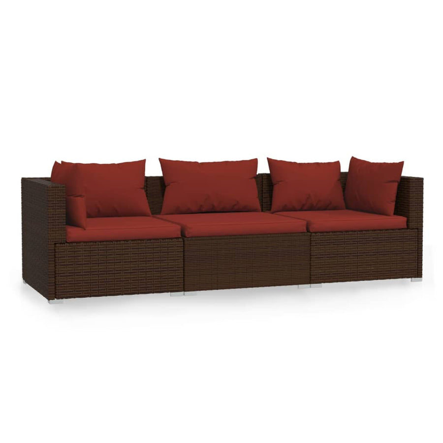 Bank 3-Zits Met Kussens Poly Rattan Bruin En Kaneelrood 1