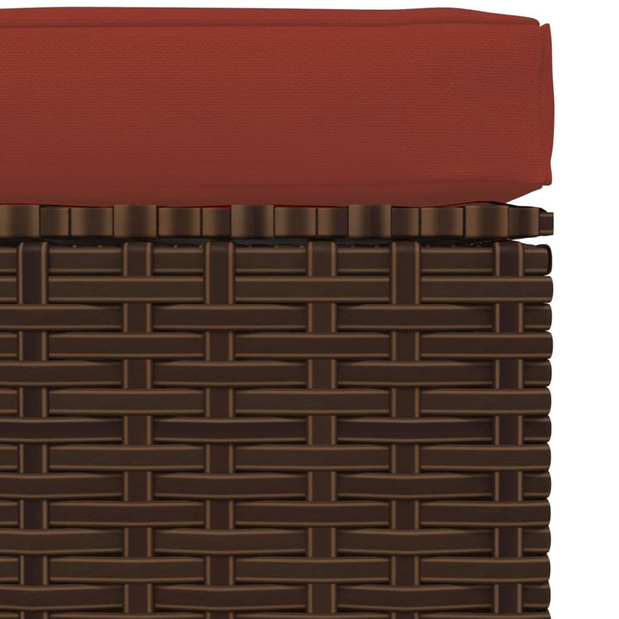 Tuinvoetenbank Met Kussen 70X70X30 Cm Poly Rattan Bruin en kaneelrood
