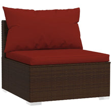 Tuin Met Kussens Poly Rattan Bruin en kaneelrood
