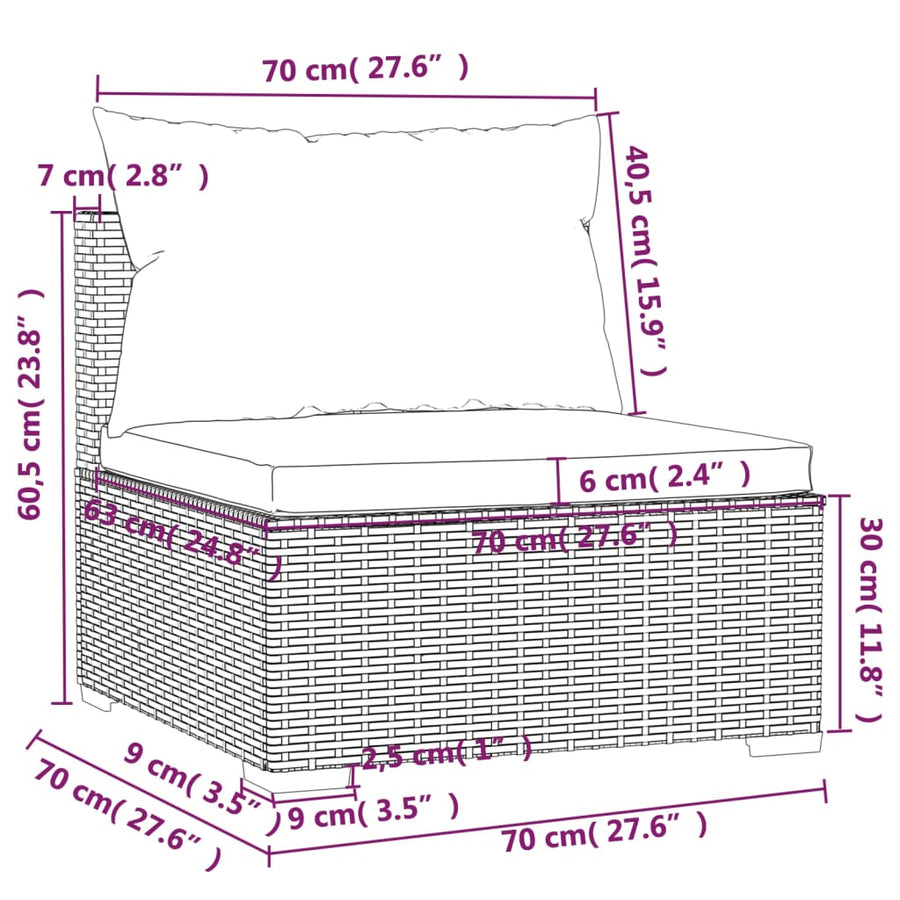 Tuin Met Kussens Poly Rattan Bruin en kaneelrood
