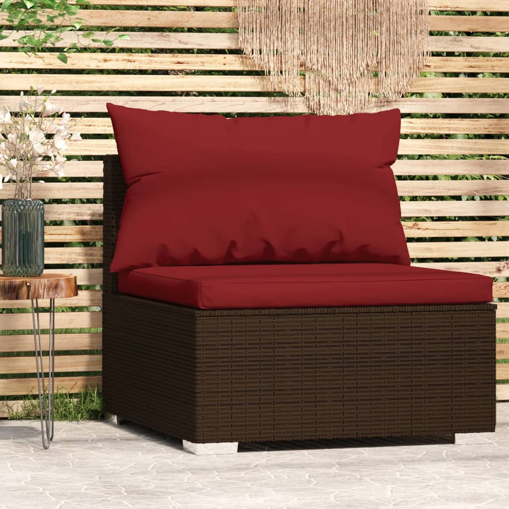Tuin Met Kussens Poly Rattan Bruin en kaneelrood
