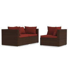 3-Delige Loungeset Met Kussens Poly Rattan Bruin en kaneelrood