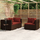 3-piece Lounge Set with Cushions Poly Rattan Brown