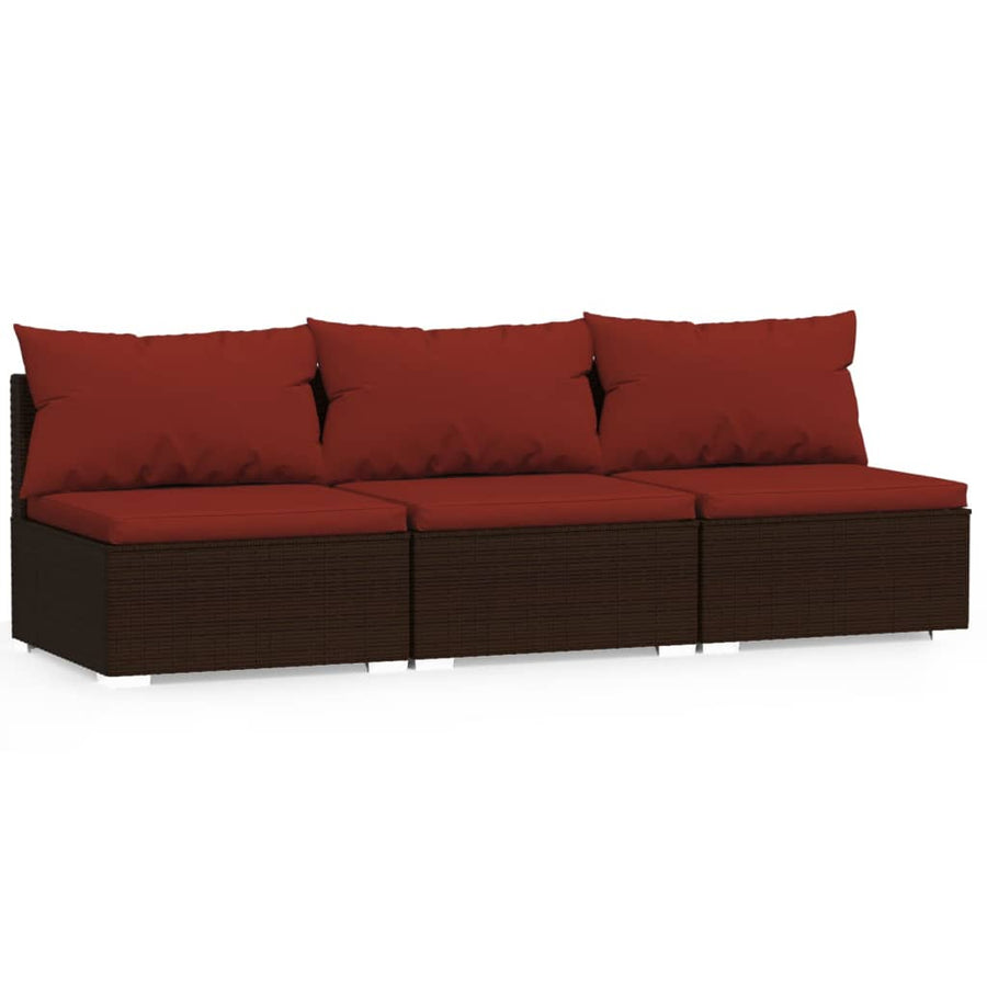Bank 3-Zits Met Kussens Poly Rattan Bruin En Kaneelrood 1