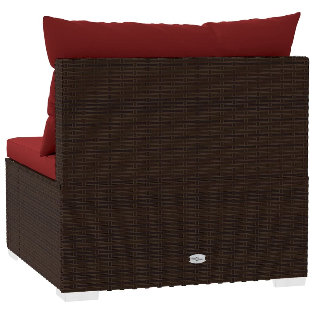 Bank 3-Zits Met Kussens Poly Rattan Bruin En Kaneelrood 1