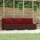 3-Seater Bench With Cushions Poly Rattan Brown And Cinnamon Red 1