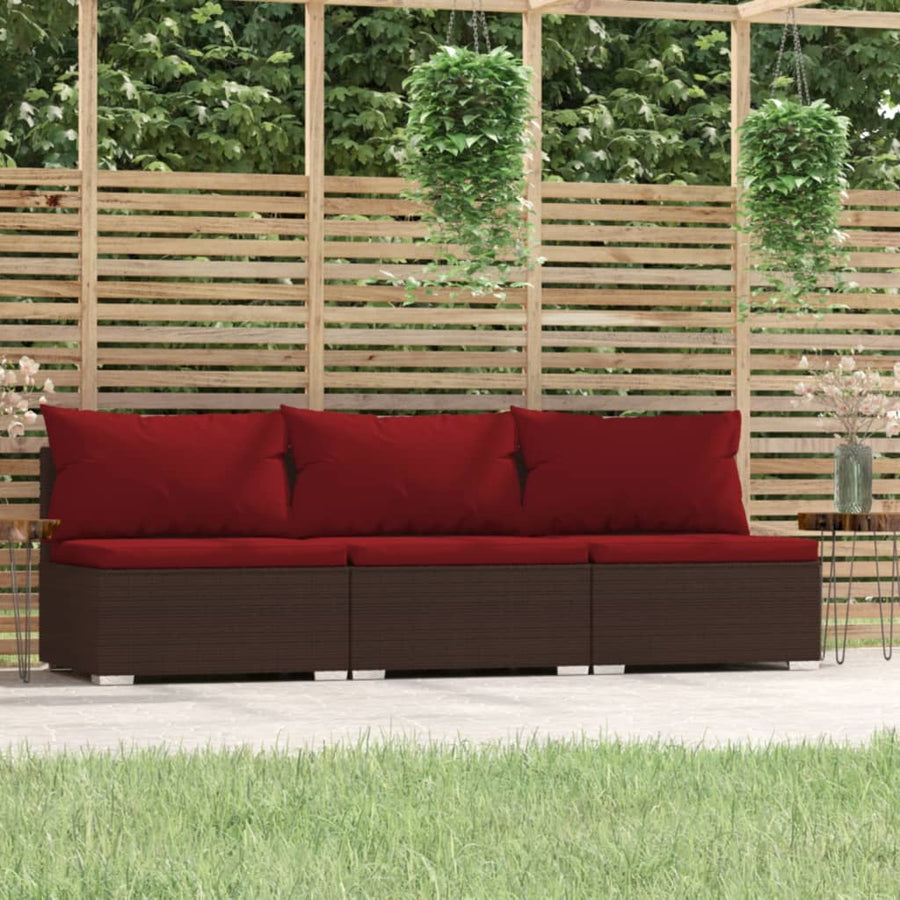 Bank 3-Zits Met Kussens Poly Rattan Bruin En Kaneelrood 1