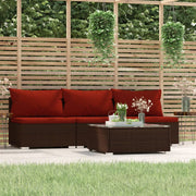 Loungeset 4-delig poly rattan bruin met kussens kaneelrood