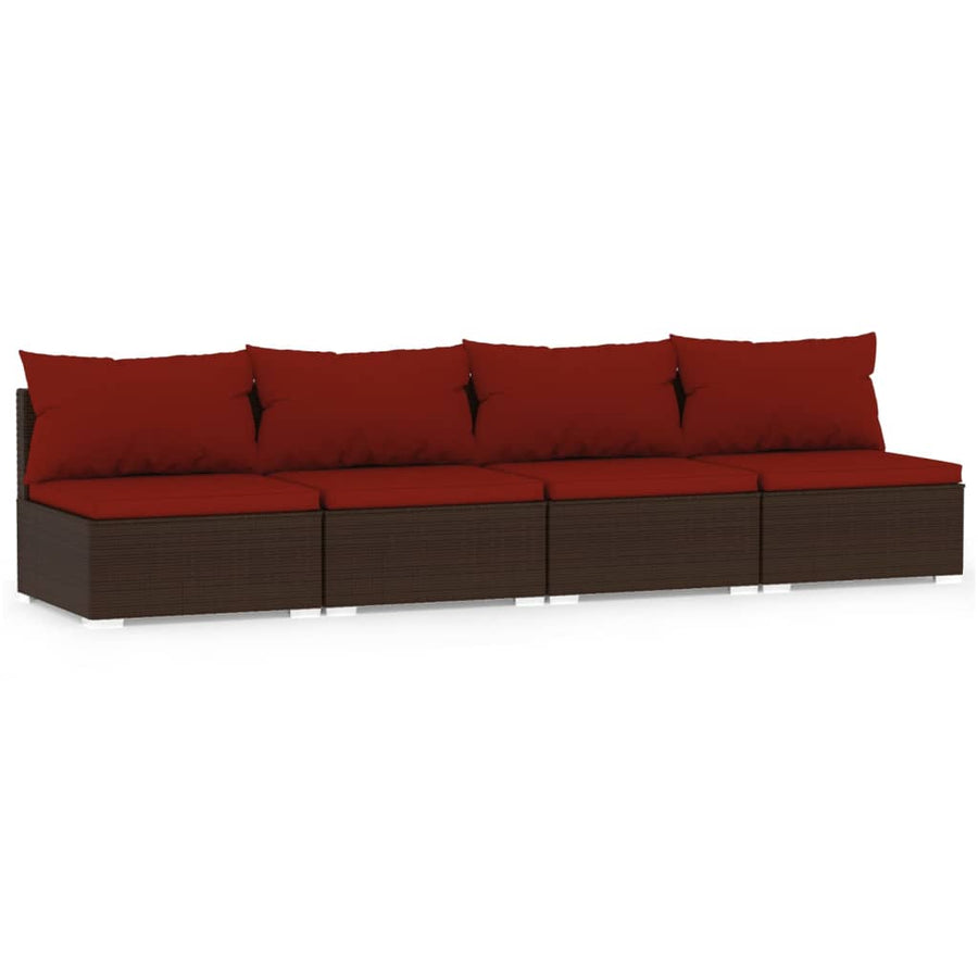 Bank 4-Zits Met Kussens Poly Rattan Bruin En Kaneelrood 1