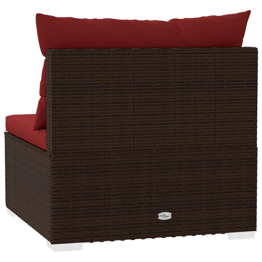 Bank 4-Zits Met Kussens Poly Rattan Bruin En Kaneelrood 1