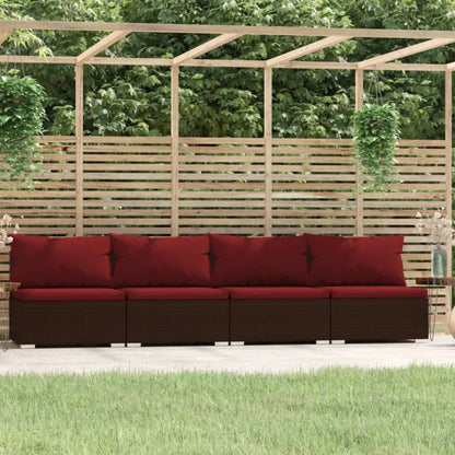 Bank 4-Zits Met Kussens Poly Rattan Bruin En Kaneelrood 1